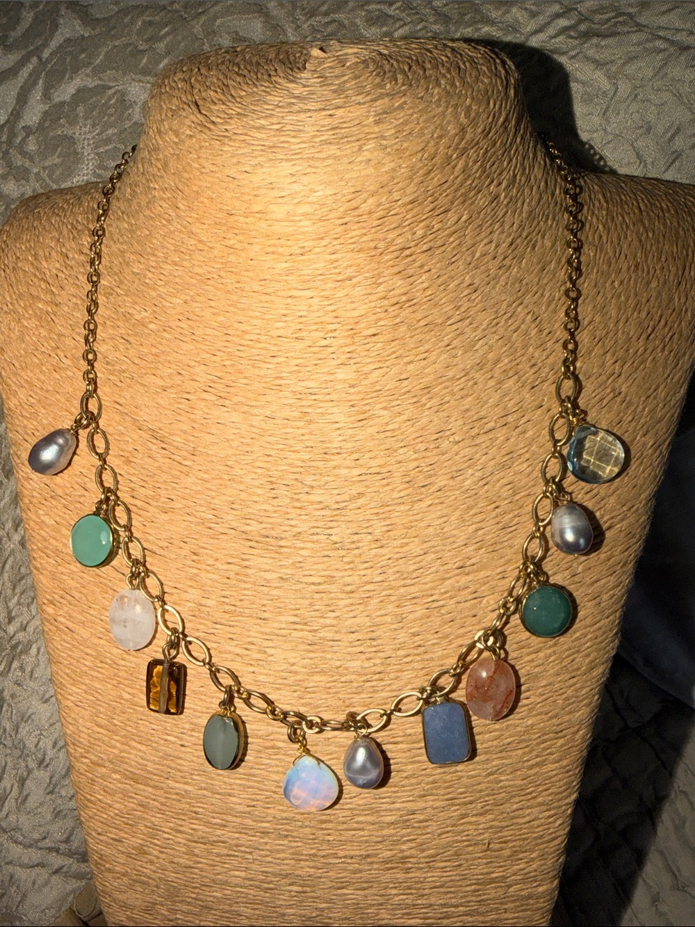 LOFT Gold-Tone Multi-Stone Charm Necklace with Blue, Green & Pink Accents